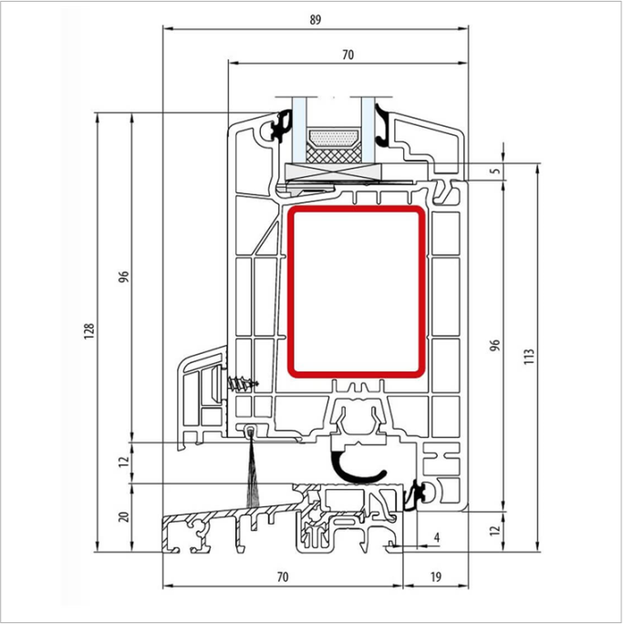 Haustür Schnittzeichnung 70mm von Aluplast ideal 4000