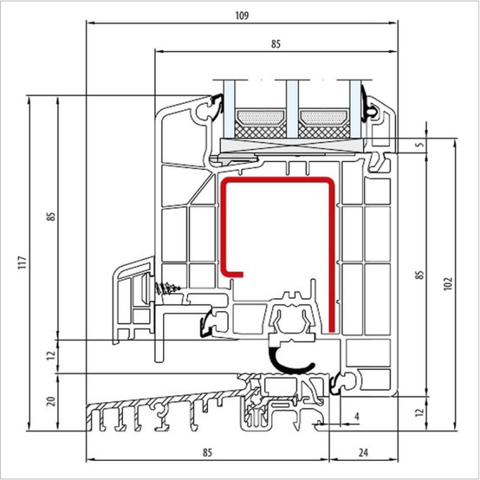 Haustür Schnittzeichnung 85mm von Aluplast ideal 8000